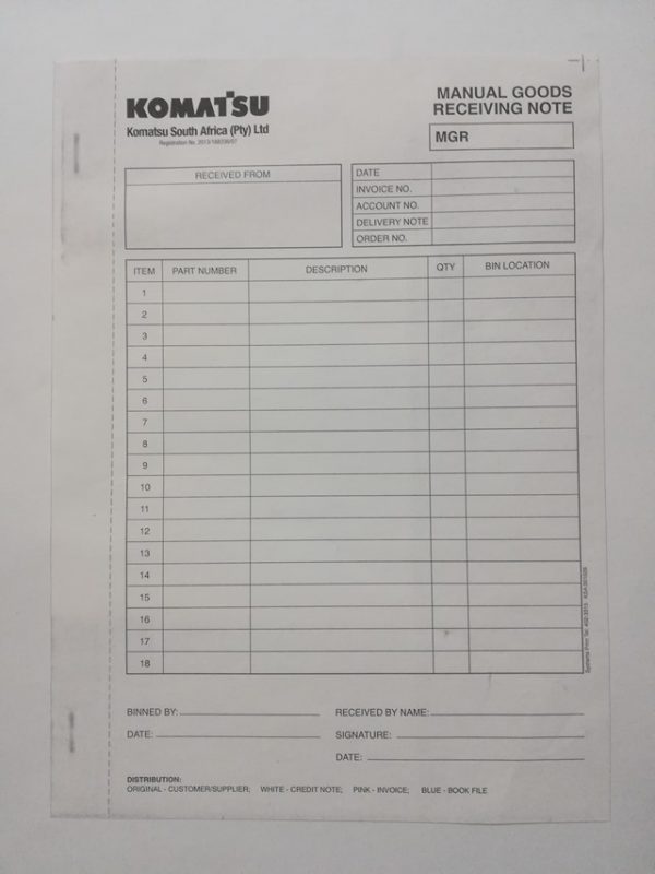 Manual Goods Received Notebook