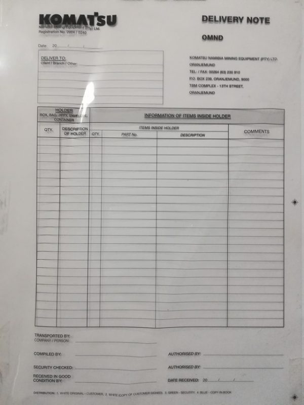 Delivery Note Books Namibia Mining