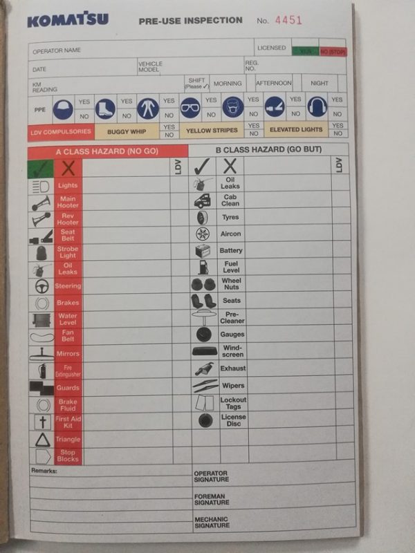 Pre Use Inspection Books